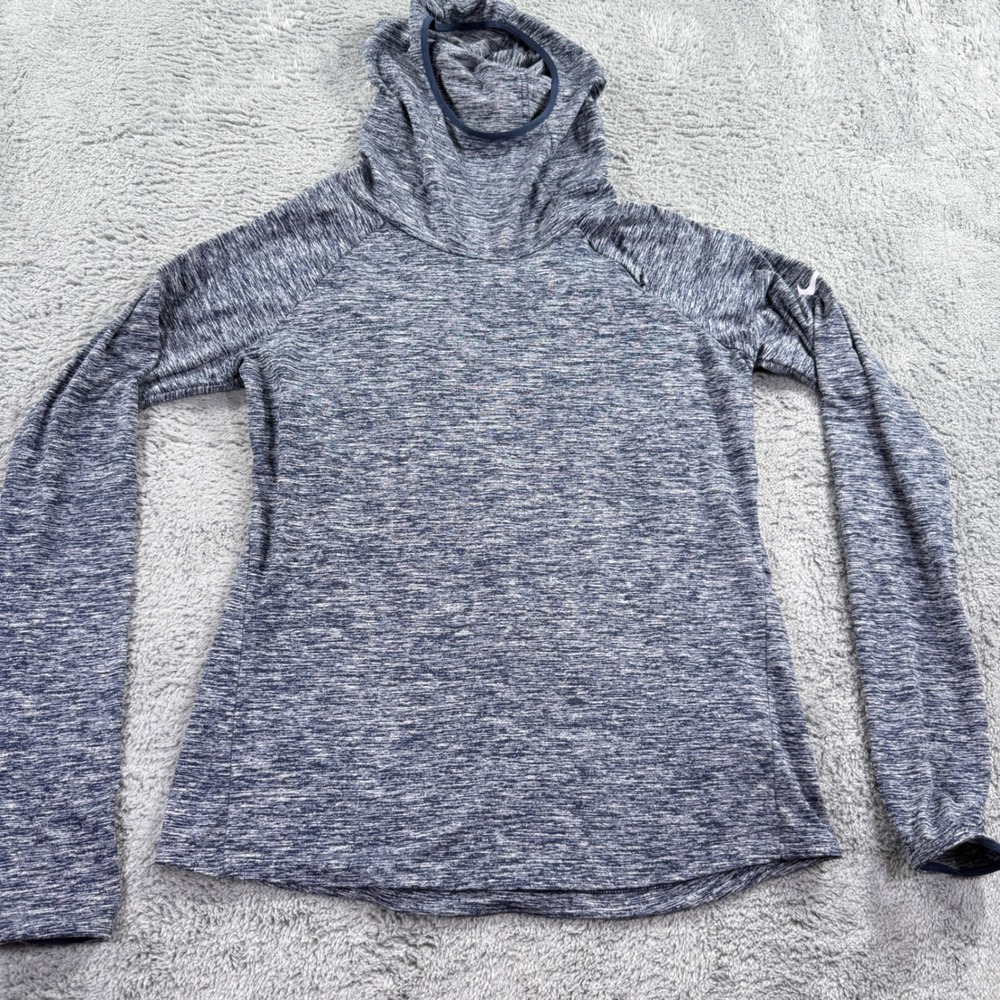Nike Element Heather Hoody Women M Blue Dri-FIT Running Pullover Thumbholes EXCL